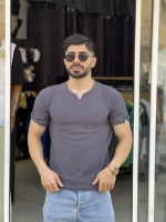 تیشرت یقه کوبایی بافتی Mod ذغالی