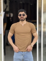 تیشرت یقه کوبایی بافتی Mod نسکافه ای