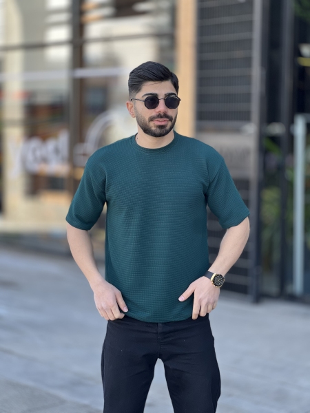 تیشرت بیسکوییتی آستین سه رب سبز