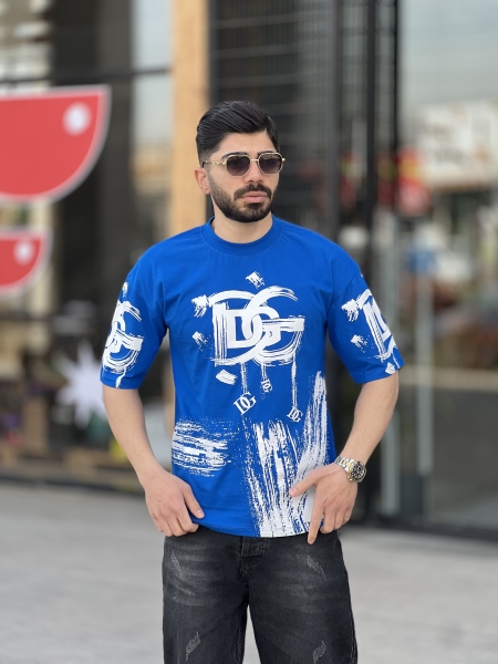 تیشرت پنبه تمام چاپ DG آبی