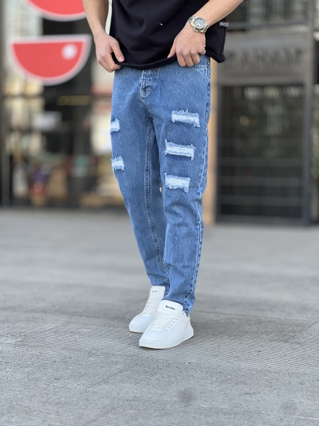 شلوار مام فیت Zara Vip اورجینال آبی زاپدار کد 7214