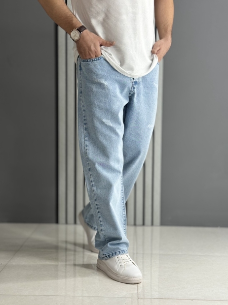 شلوار جین نیم بگ آبی روشن ( قد 104سانت )