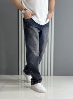 شلوار جین نیم بگ آبی گازوئیلی ( قد 108 سانت )