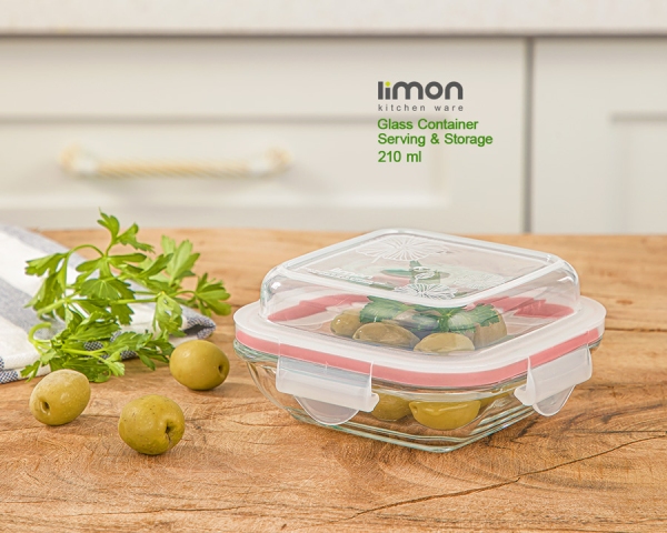 ظرف شیشه ای سرو و نگهداری دربدار 210 میلی لیتر