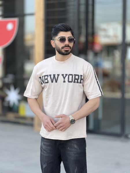 تیشرت آستین سه رب New York Ph کرمی