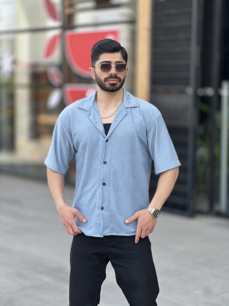 پیراهن بافتی یقه انگلیسی IQ آبی آسمانی