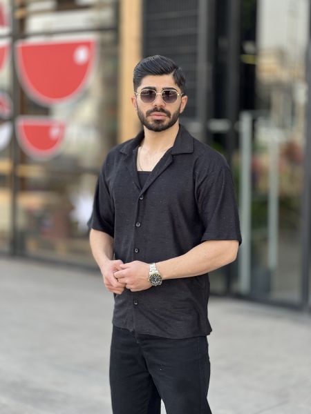 پیراهن بافتی یقه انگلیسی IQ مشکی