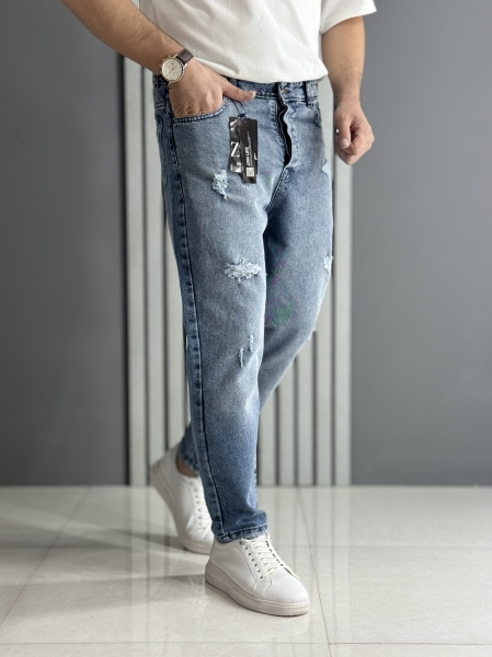 شلوار مام فیت آبی زاپدار ( قد 100سانت )