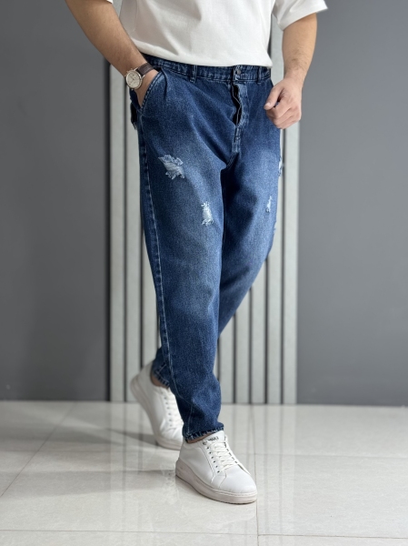 شلوار مام فیت آبی پارچه ترک( قد 100 سانت )