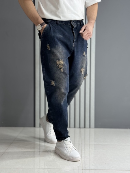 شلوار مام فیت سرمه ای پارچه ترک ( قد 100 سانت )