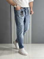 شلوار مام فیت آبی زاپدار ( قد 100سانت )