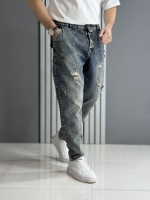 شلوار مام فیت آبی گازوئیلی پارچه ترک ( قد 100 سانت )