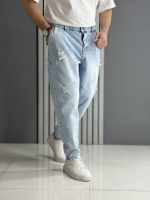 شلوار مام فیت آبی روشن پارچه ترک ( قد 100 سانت )