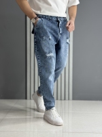 شلوار مام فیت آبی پارچه ترک ( قد 100 سانت )