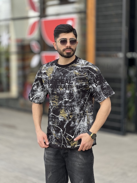 تیشرت چاپی Uni آستین سه رب مشکی