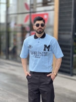 تیشرت ماکان یقه دار Worldstar آبی آسمانی