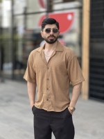 پیراهن زنبوری یقه انگلیسی شکلاتی