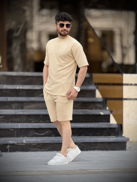 ست مراکشی تیشرت شلوارک کرم