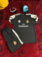 ست تیشرت و شلوارک سه نوار Real Madrid مشکی سفید