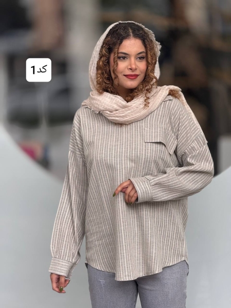 مانتو جلوبسته راه راه تک جیب