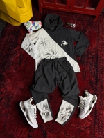 ست تیشرت کلاهدار و اسلش حراجی کاستوم adidas مشکی سفید
