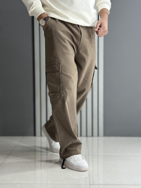 شلوار کارگو بگ استایل 5 جیب نسکافه ای ( کمرکش / قد 105 سانت )