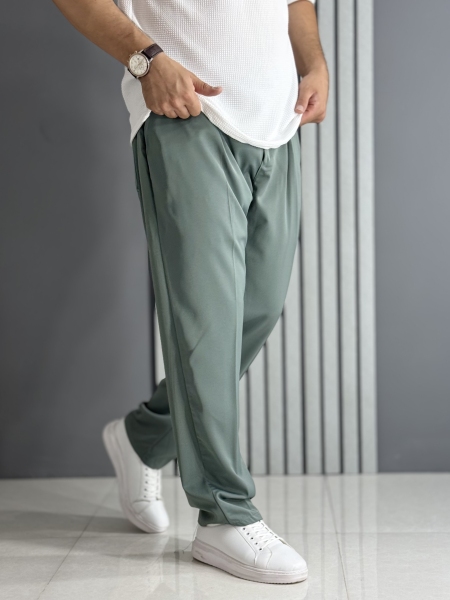 شلوار نیم بگ پارچه مازراتی سبز (کمر کش)