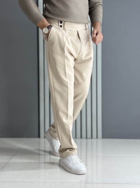 شلوار نیم بگ مازراتی کمر انگلیسی کرم ( قد 105 سانت / پشت کمرکش)