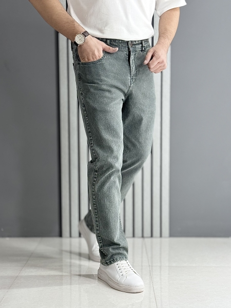 شلوار جین راسته طوسی زیتونی ( قد 106 سانت )