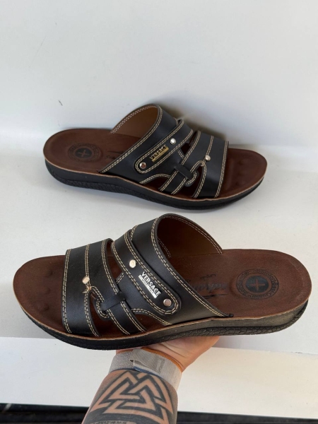 دمپایی کلاسیک مردانه سایز بزرگ Versace مشکی