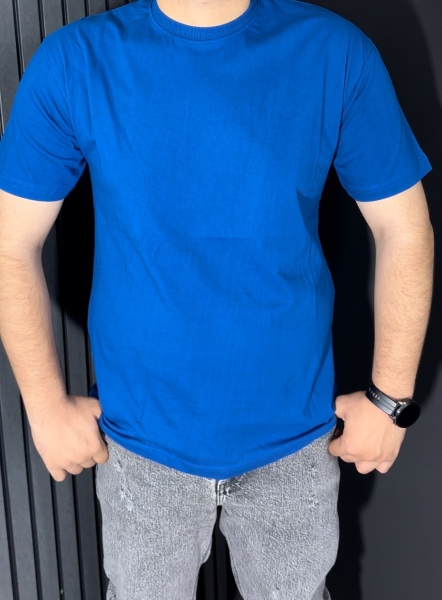 تیشرت نخ پنبه مردانه بیسیک آبی