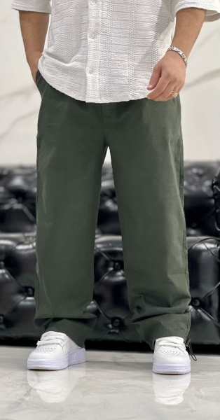 شلوار بگ کتان نیل پایین گت سبز