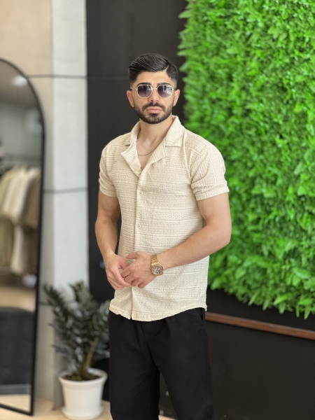 پیراهن مراکش خارجی یقه انگلیسی AB کرمی