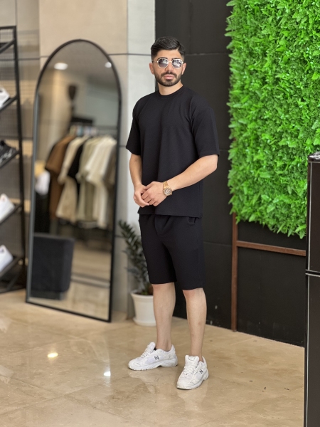 ست تیشرت شلوارک بیسکوییتی مشکی