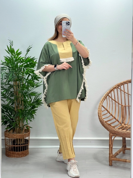 ست پانچ و شلوار لینن