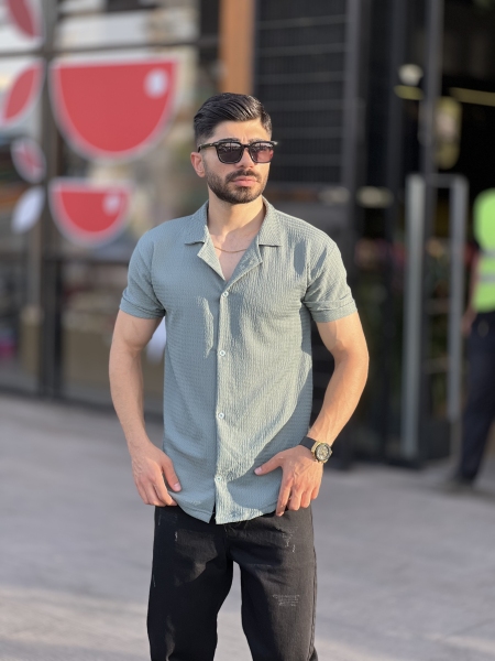 پیراهن ابر و بادی ترک یقه انگلیسی سبز