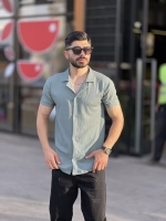 پیراهن ابر و بادی ترک یقه انگلیسی سبز