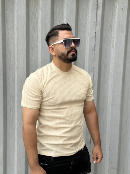 تیشرت مراکشی یقه گرد کرم روشن