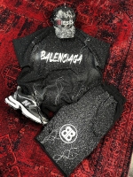ست کاور و شلوارک رنگ پاشیده طرح Balenciaga مشکی