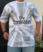 تیشرت آستین کوتاه رنگ پاشیده Real madrid سفید طوسی