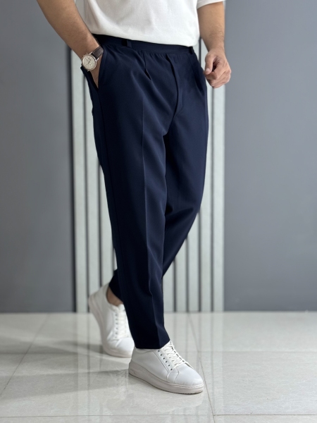 شلوار مام پارچه مازراتی دبل سرمه ای ( قد 100 سانت پشت کمر کش )