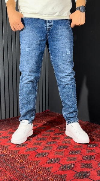 شلوار مام فیت زاپدار مردانه آبی تیره