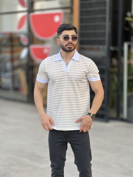 تیشرت اولدمانی یقه دار کرمی