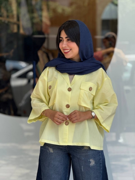 مانتو داکرون جیب پاکتی دکمه دار