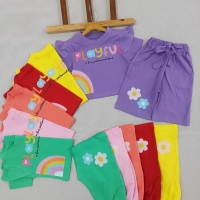 ست کراپ شلوارک رنگین کمان