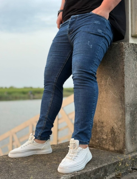شلوار جین اسکینی طرح زاپ LR آبی تیره
