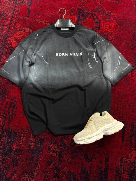 تیشرت آستین کوتاه رنگ پاشیده BORN AGAIN مشکی