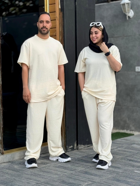 ست تیشرت و شلوار فول بگ مراکشی کرم