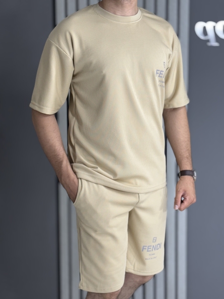 ست تیشرت و شلوارک FENDI کرم