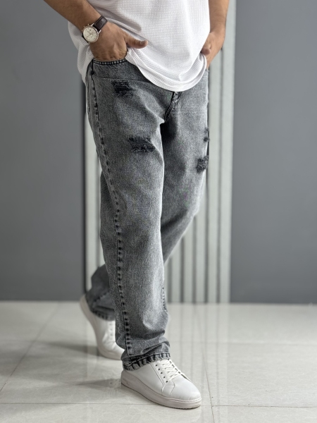 شلوار جین بگ طوسی زاپدار ( قد 110 سانت )